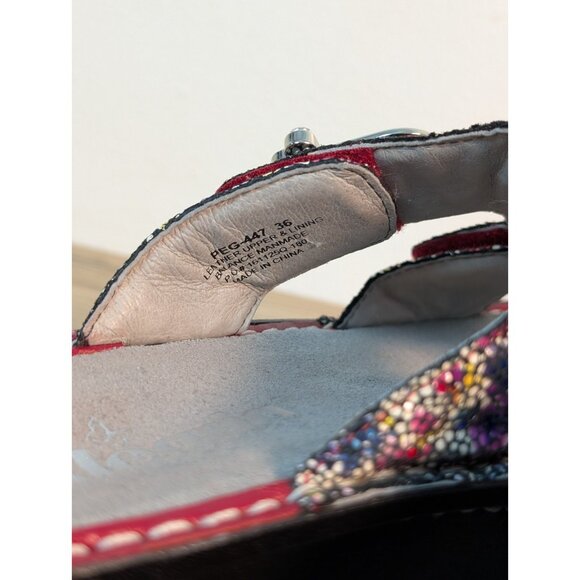 Alegria Peggy Leather Red Floral Sandals Slides Adjustable Comfort Size 36 - Picture 5 of 10